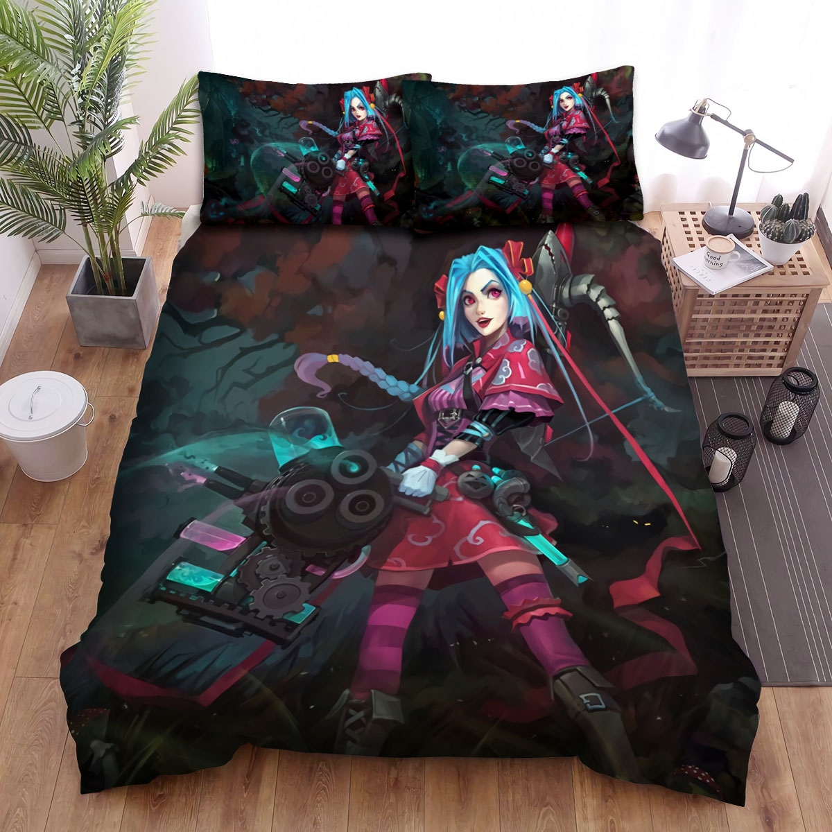 League Of Legends Witch Jinx Halloween Concept Art Bed Sheets Spread Duvet Cover Bedding Set - Unique Anime Apparel for Fans