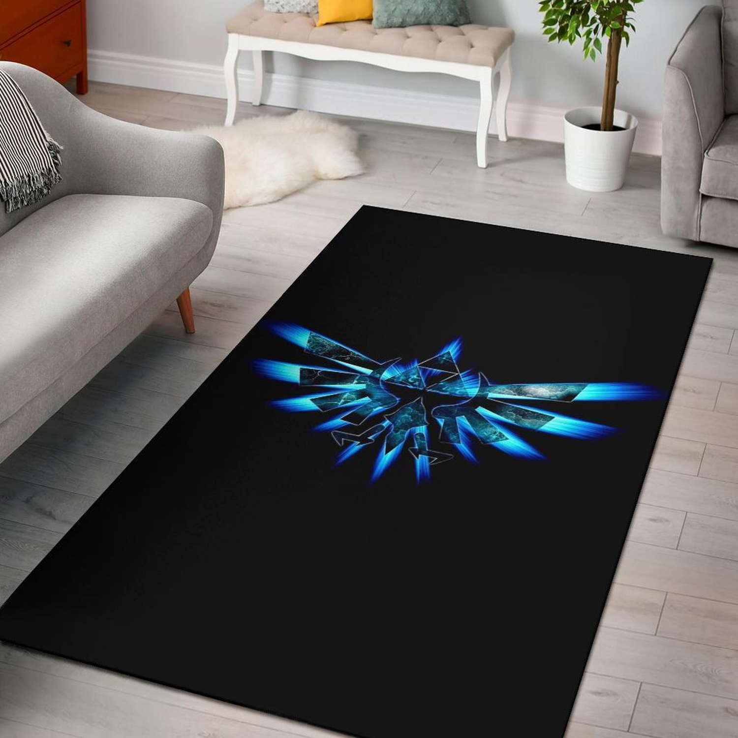 Legend Of Zelda Blue Logo Area Rug - Unique Anime Apparel for Fans