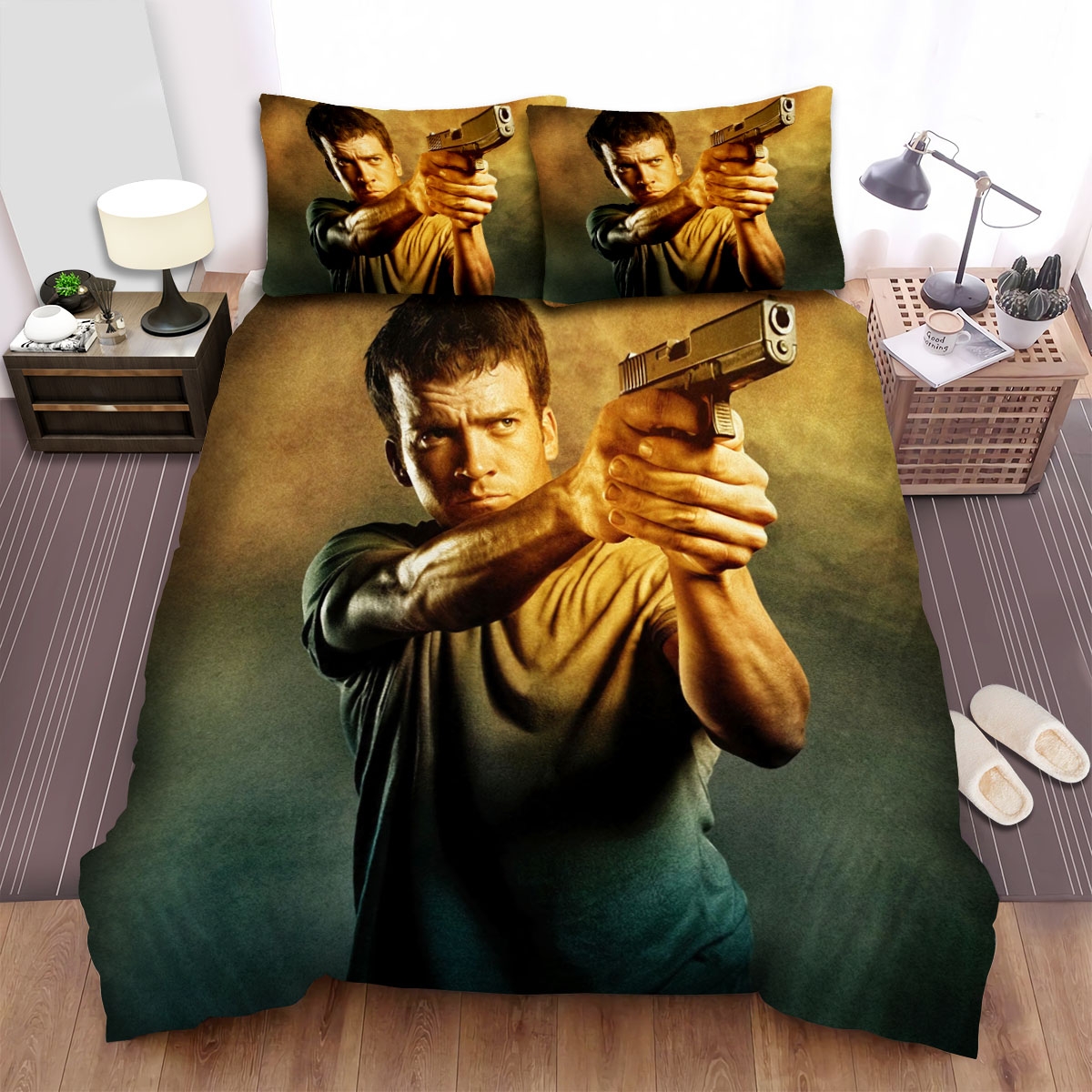 Legion The Men With Gun Scene In The Film Art Movie Poster Bed Sheets Spread Duvet Cover Bedding Set - Unique Anime Apparel for Fans