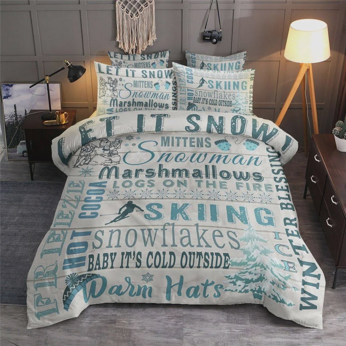 Let It Snow And Skiing Bed Sheets Spread Duvet Cover Bedding Set - Unique Anime Apparel for Fans