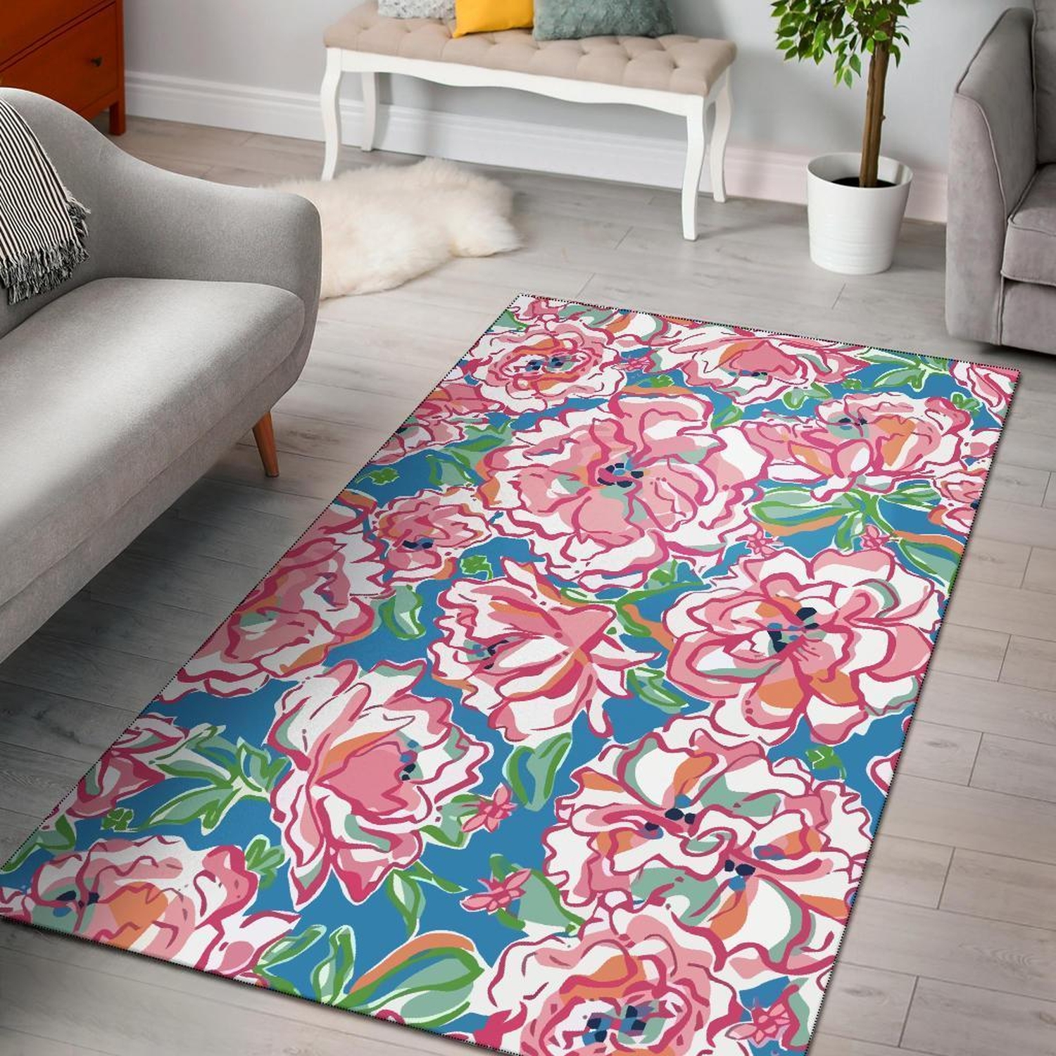 Lilly Pulitzer Flower Pink Flamingo Area Rug - Unique Anime Apparel for Fans
