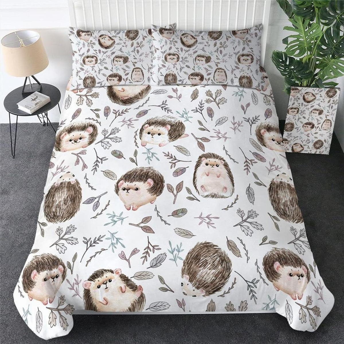 Little Hedgehog Pattern Bed Sheets Spread Duvet Cover Bedding Set - Unique Anime Apparel for Fans