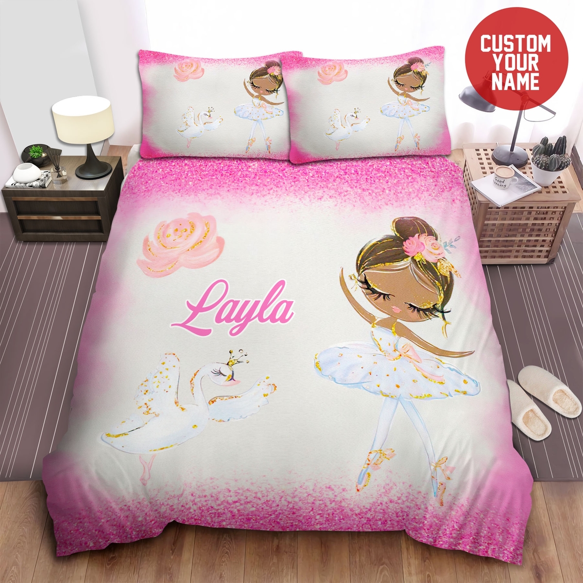 Little Melanin Queen Black Girl Magic Black Ballerina Dancing With The White Swan Custom Name Duvet Cover Bedding Set - Unique Anime Apparel for Fans