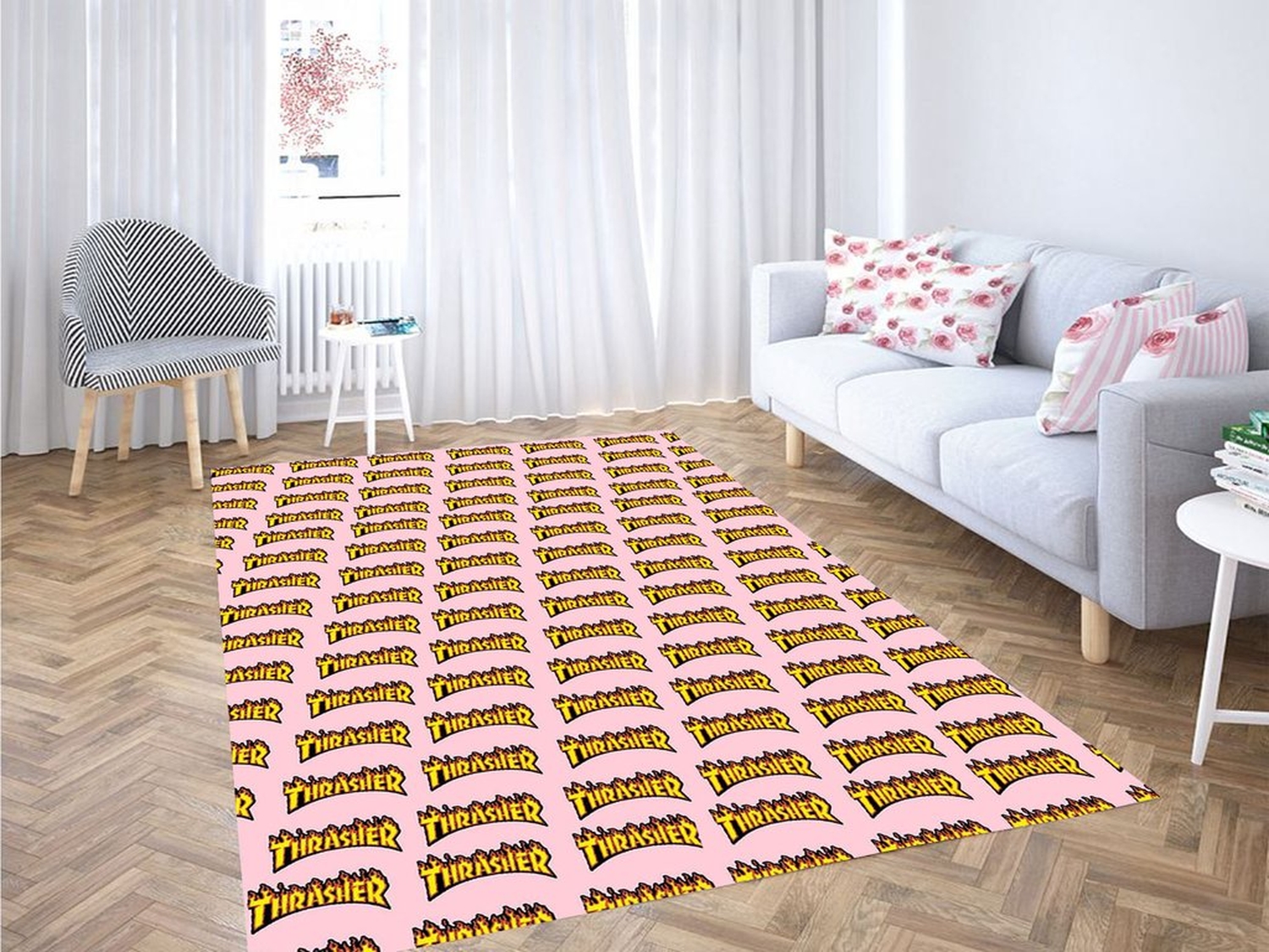 Logo Thrasher Pattern Living Room Modern Carpet Rug - Unique Anime Apparel for Fans