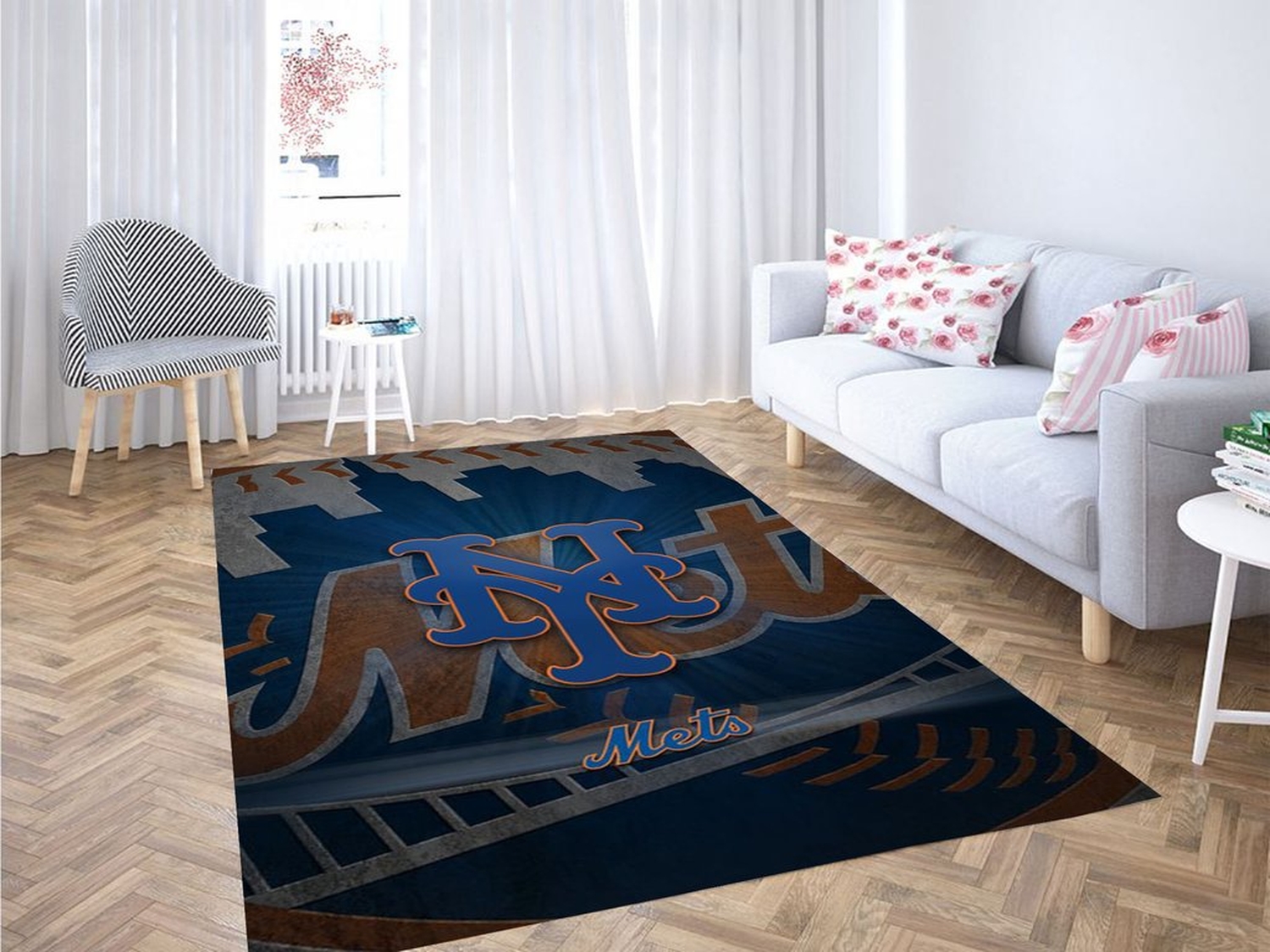Logos And Uniforms Of The New York Mets Living Room Modern Carpet Rug - Unique Anime Apparel for Fans