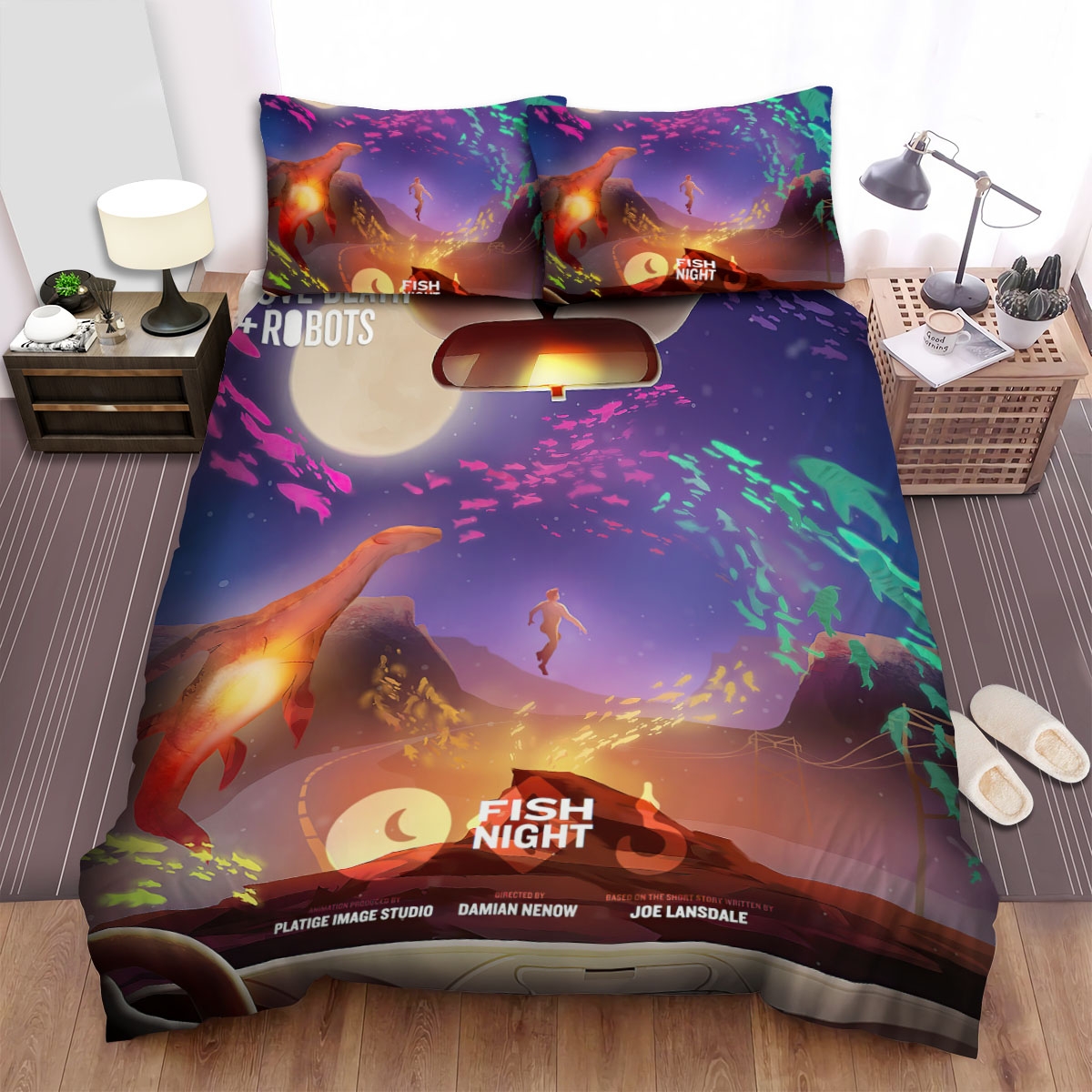 Love Death & Robots Fish Night Movie Poster Bed Sheets Spread Duvet Cover Bedding Set Ver 1 - Unique Anime Apparel for Fans