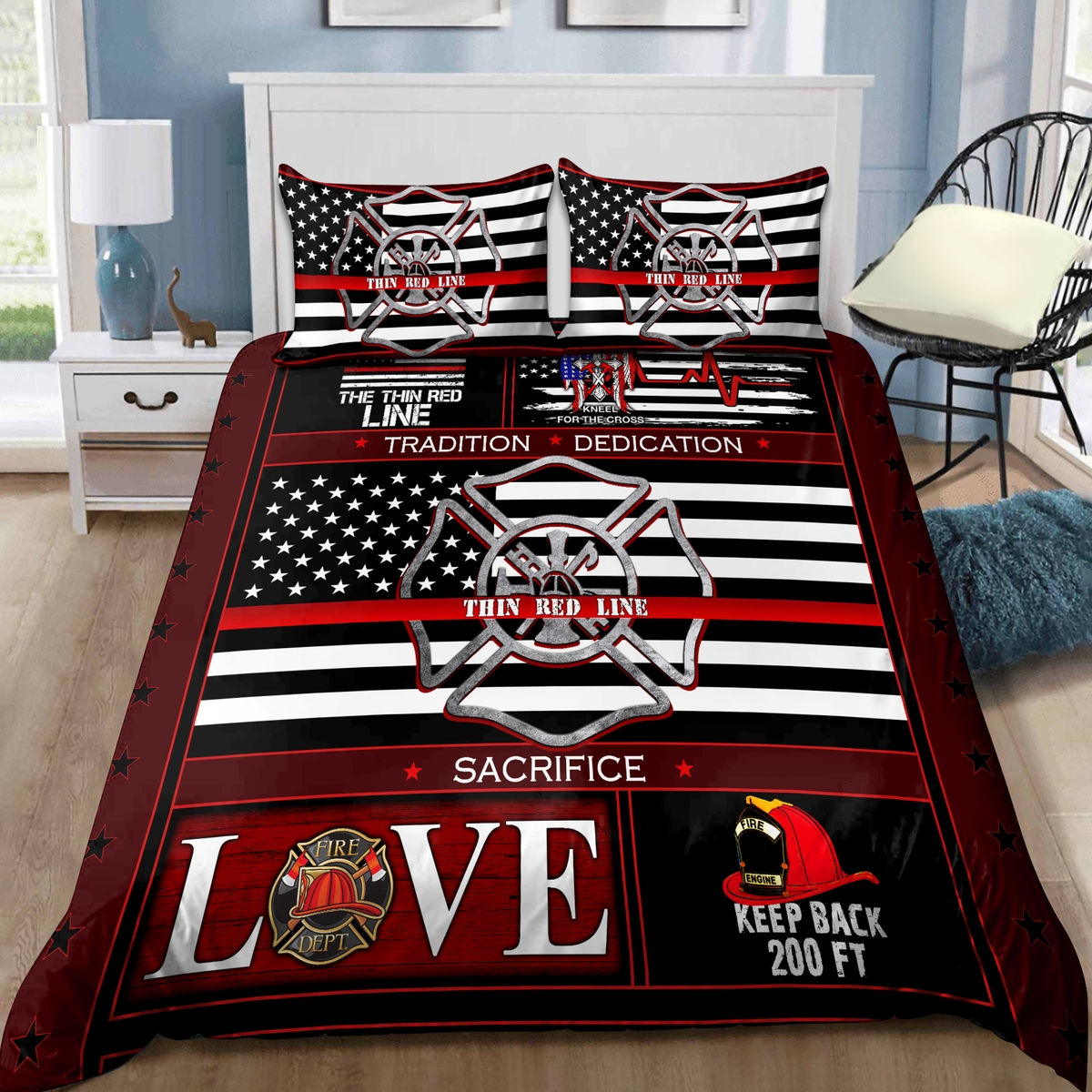Love Firefighter Sacrifice Bed Sheets Spread Duvet Cover Bedding Set - Unique Anime Apparel for Fans