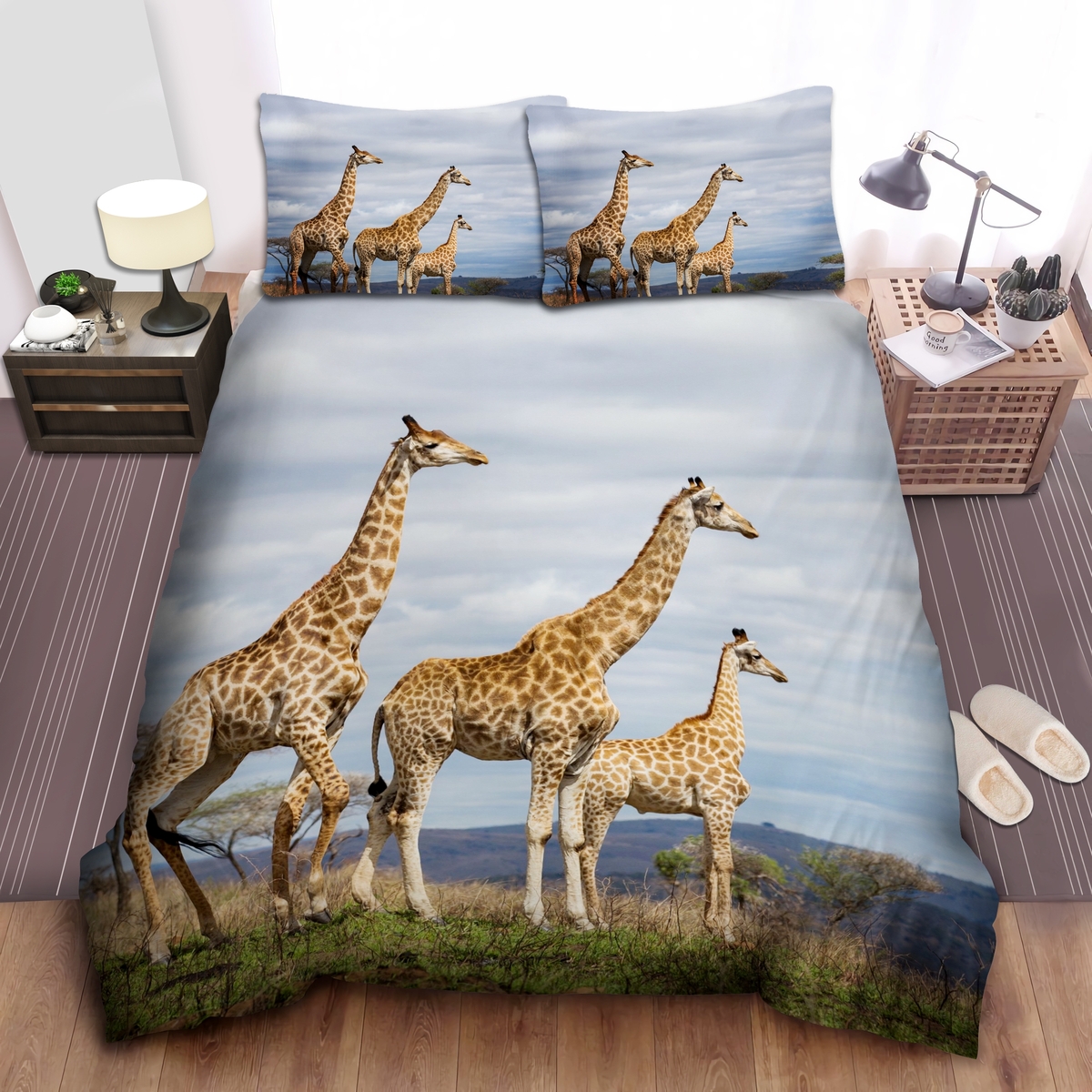 Love Giraffe Family Bed Sheets Spread Comforter Duvet Cover Bedding Set - Unique Anime Apparel for Fans