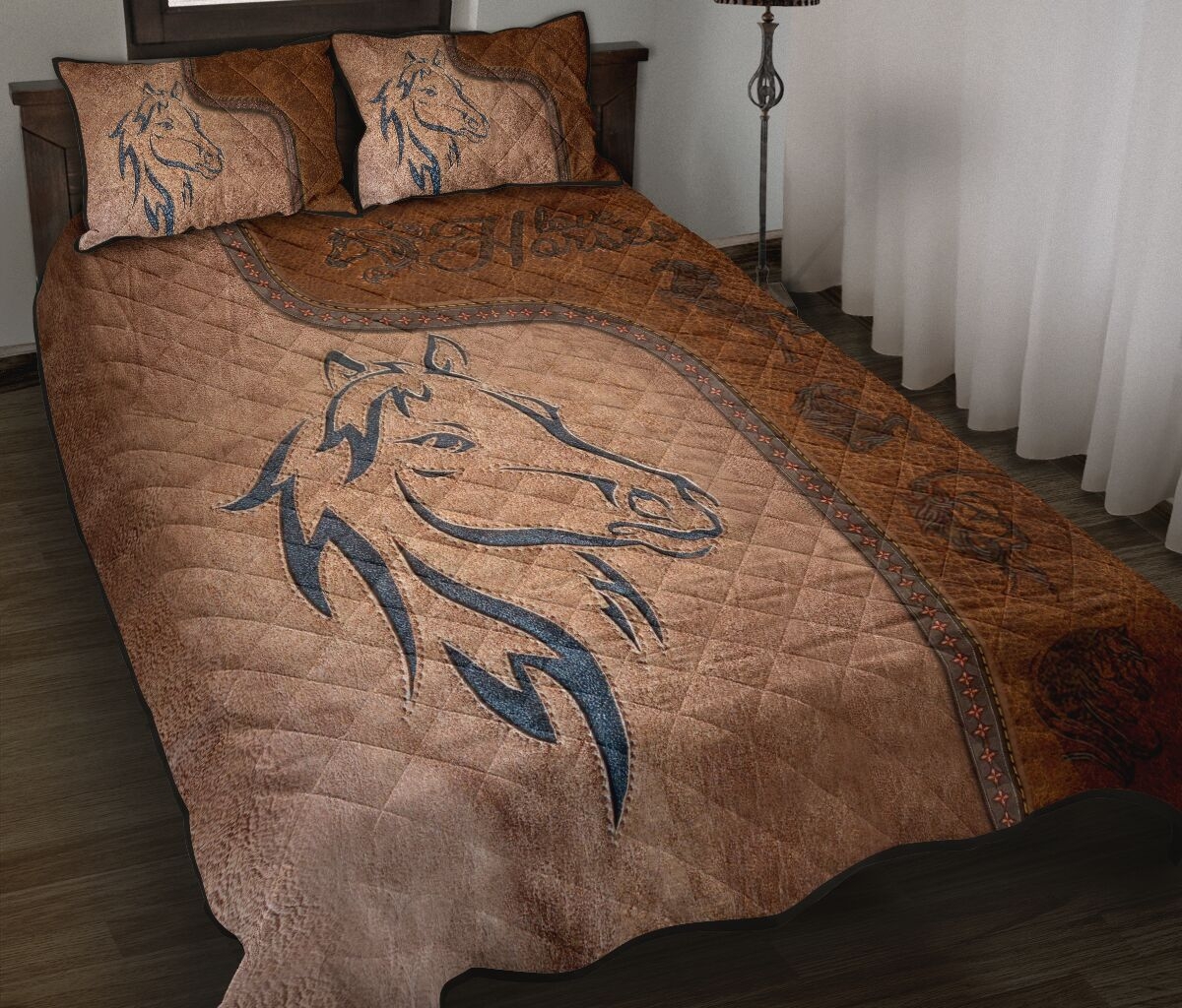 Love Horses Leather Pattern Print Quilt Bedding Set - Unique Anime Apparel for Fans
