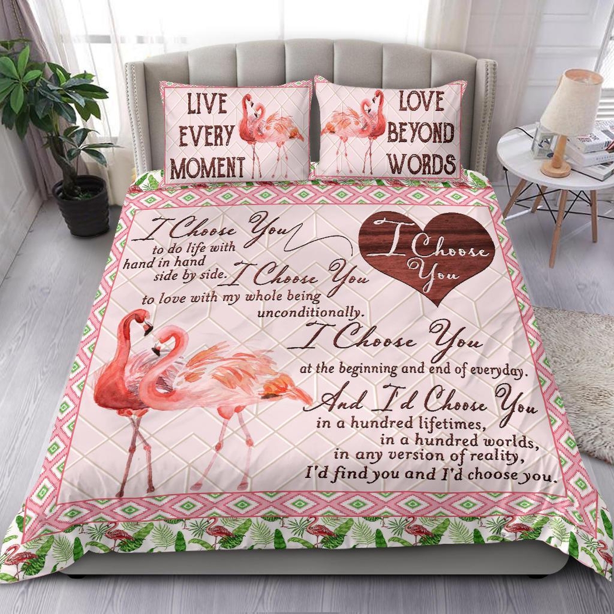 Love Relationships Couple Flamingo I Choose You Bed Sheets Spread Duvet Cover Bedding Set - Unique Anime Apparel for Fans