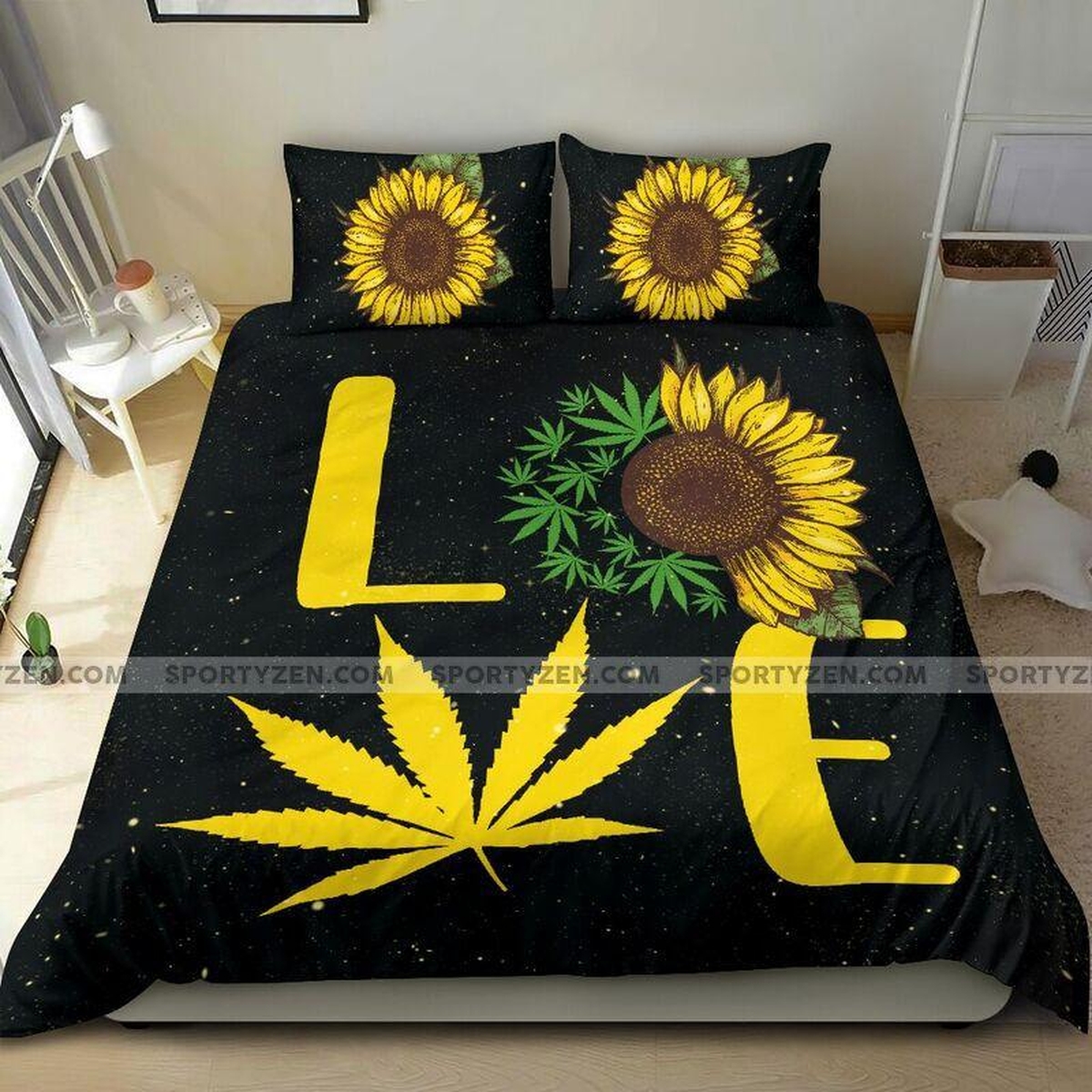 Love Sunflower And Weed Duvet Cover Bedding Set - Unique Anime Apparel for Fans