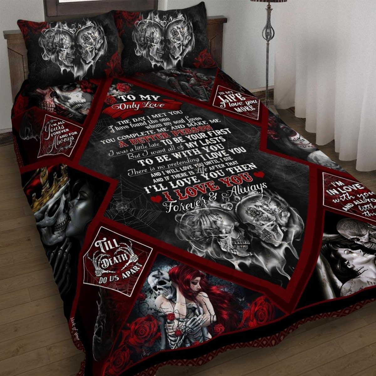 Love You Sugar Skull Wedding Couple Bed Sheets Spread Comforter Duvet Cover Bedding Set - Unique Anime Apparel for Fans