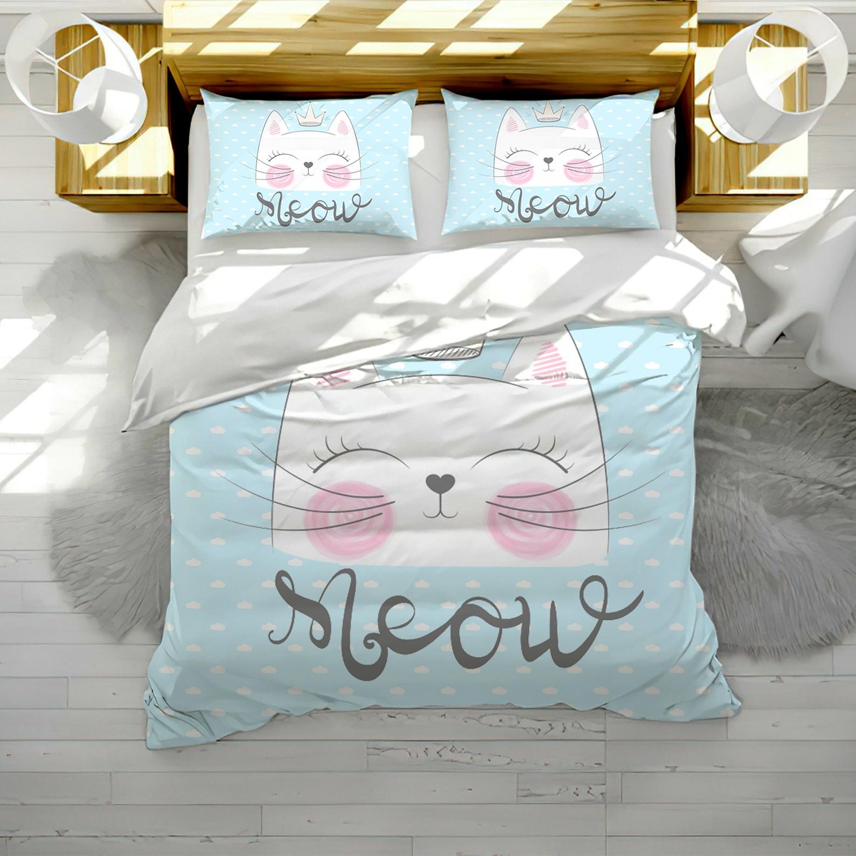 Lovely Cat Meow Bedding Set Bed Sheets Spread Duvet Cover Bedding Set - Unique Anime Apparel for Fans