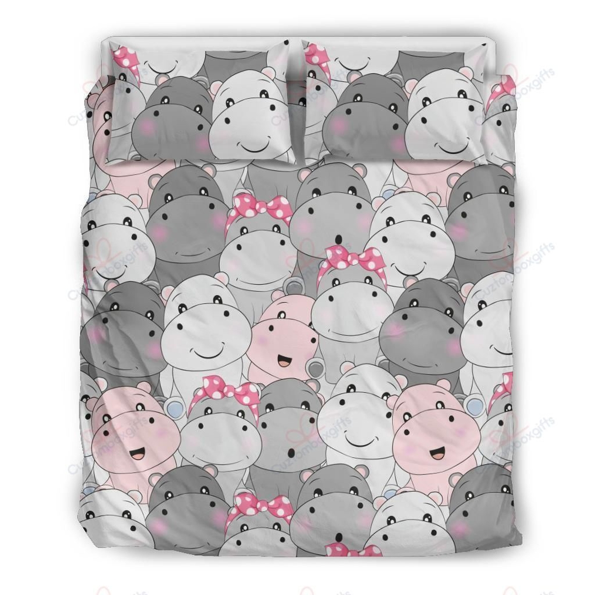 Lovely Hippo Bedding Set Bed Sheets Spread Duvet Cover Bedding Set - Unique Anime Apparel for Fans