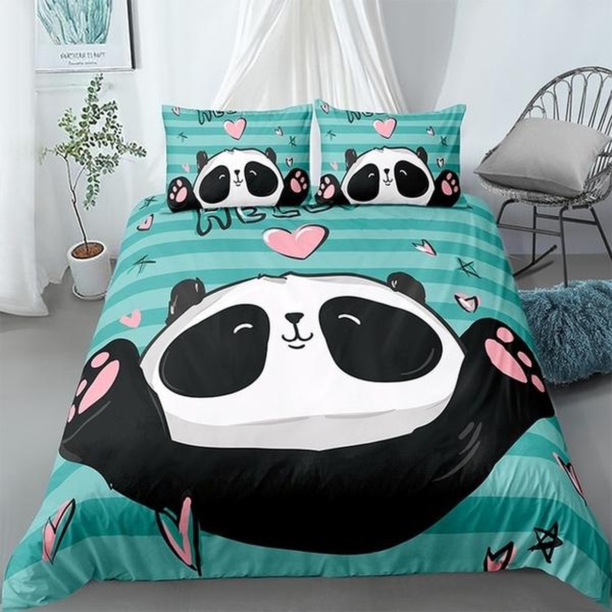 Lovely Kids Panda Bed Sheets Spread Duvet Cover Bedding Set - Unique Anime Apparel for Fans