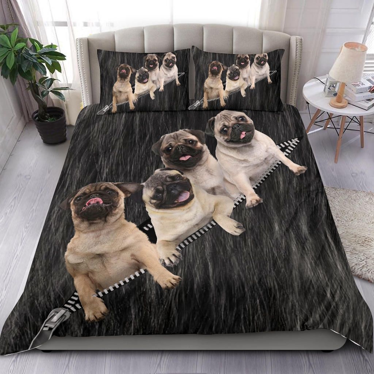 Lovely Pug Dogs Bed Sheets Spread Duvet Cover Bedding Set - Unique Anime Apparel for Fans