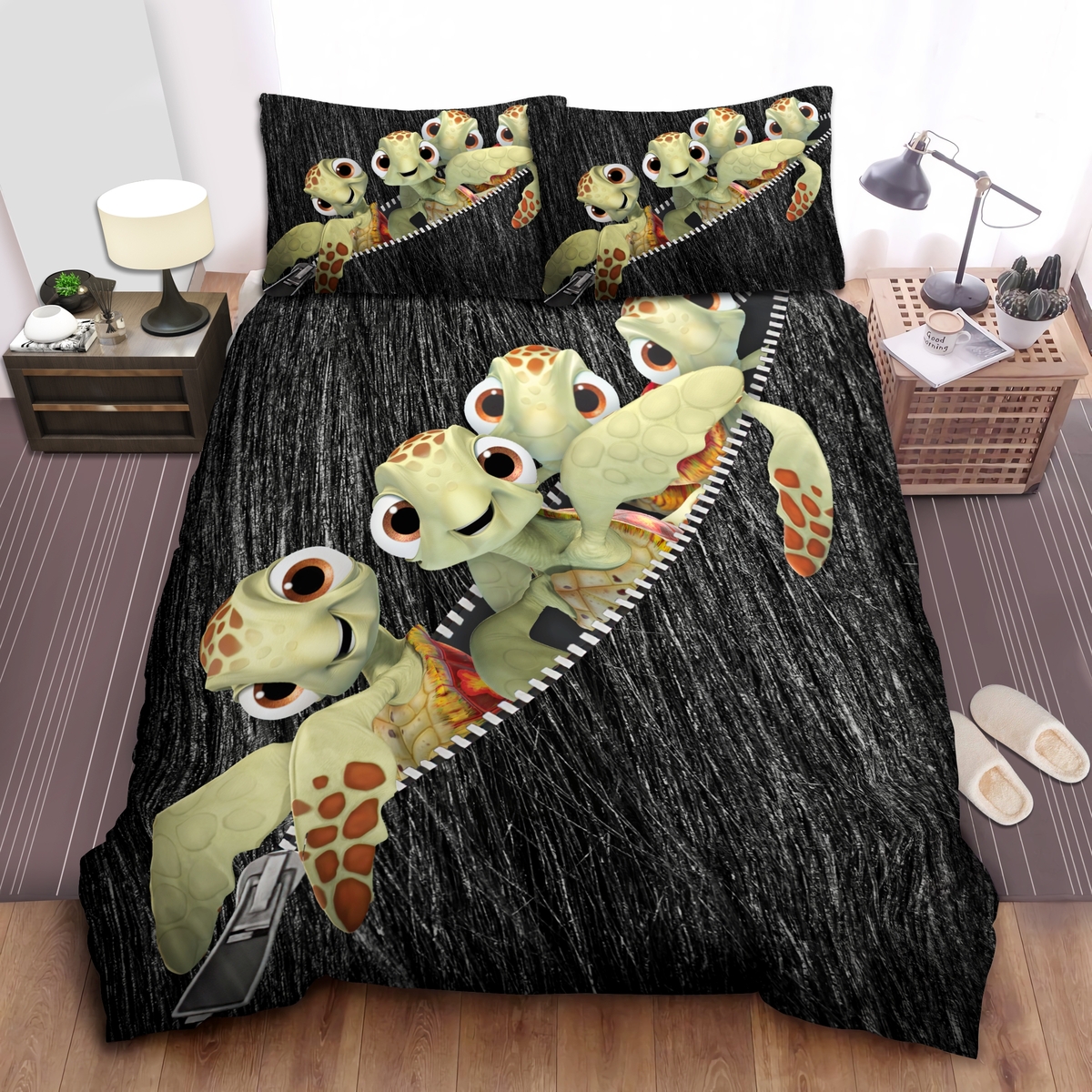 Lovely Turtles Zipper Bed Sheets Duvet Cover Bedding Set - Unique Anime Apparel for Fans