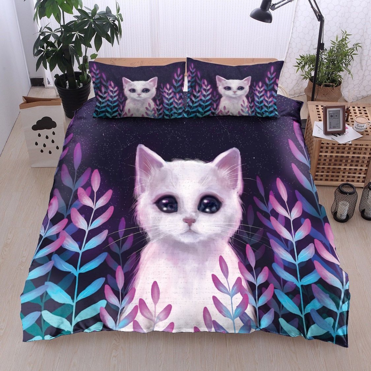 Lovely White Cat Bed Sheets Spread Duvet Cover Bedding Set Perfect Gifts For Cat Lover Gifts For Birthday Christmas Thanksgiving - Unique Anime Apparel for Fans