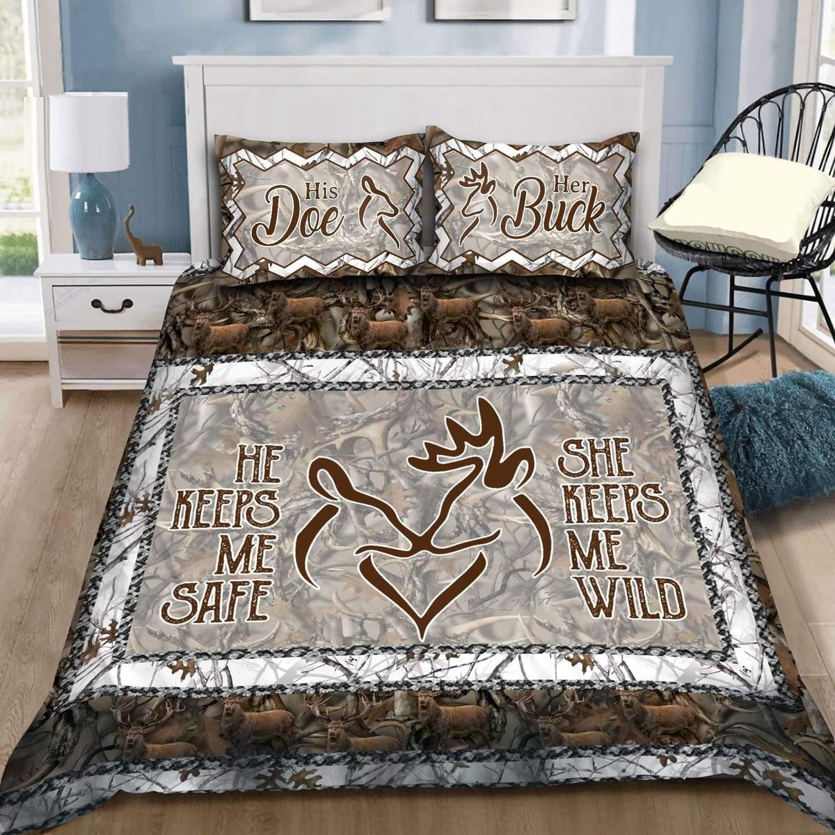 Loving Deer Couple His And Her Duvet Cover Bedding Set - Unique Anime Apparel for Fans