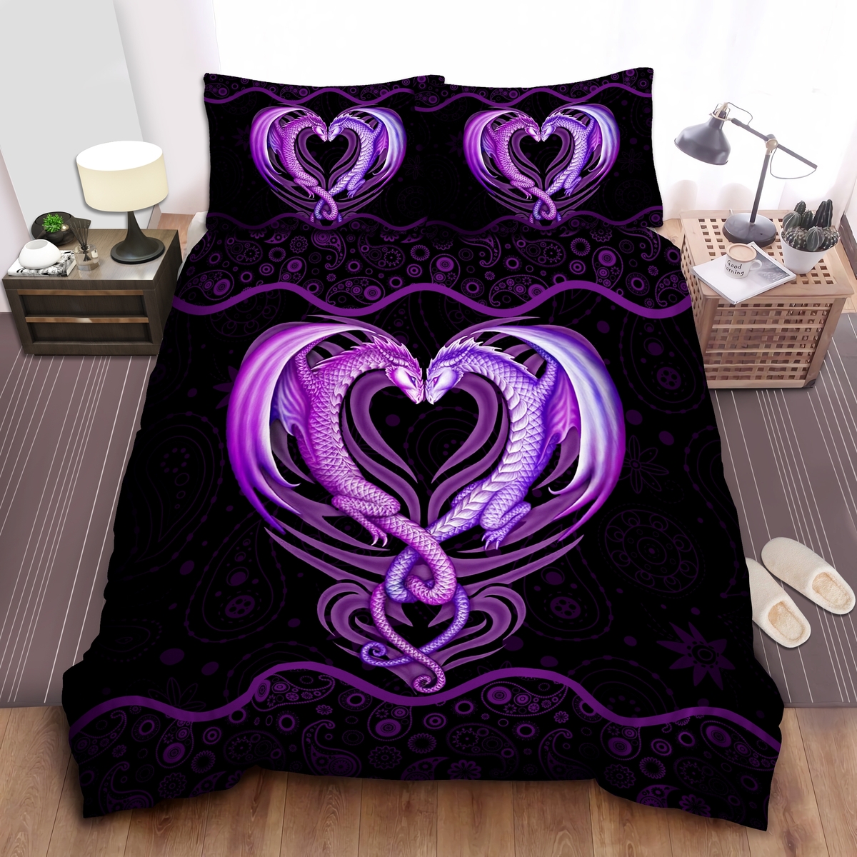 Loving Purple Dragon Bed Sheets Spread Duvet Cover Bedding Set - Unique Anime Apparel for Fans