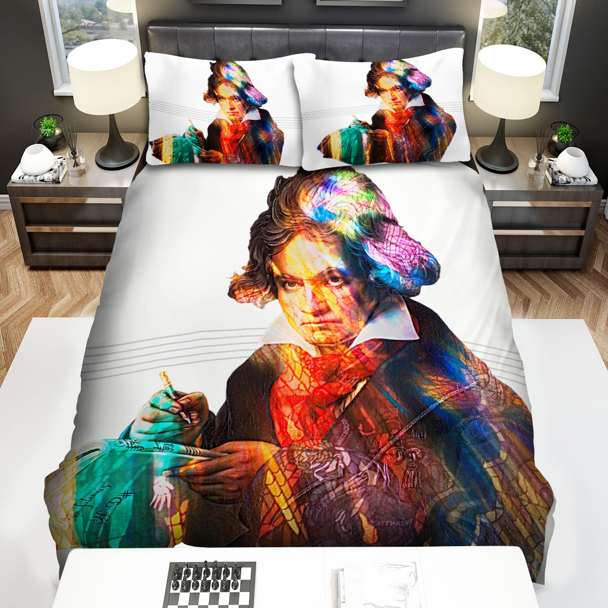 Ludwig Van Beethoven Colorful Wallpaper Bed Sheets Spread Duvet Cover Bedding Set - Unique Anime Apparel for Fans