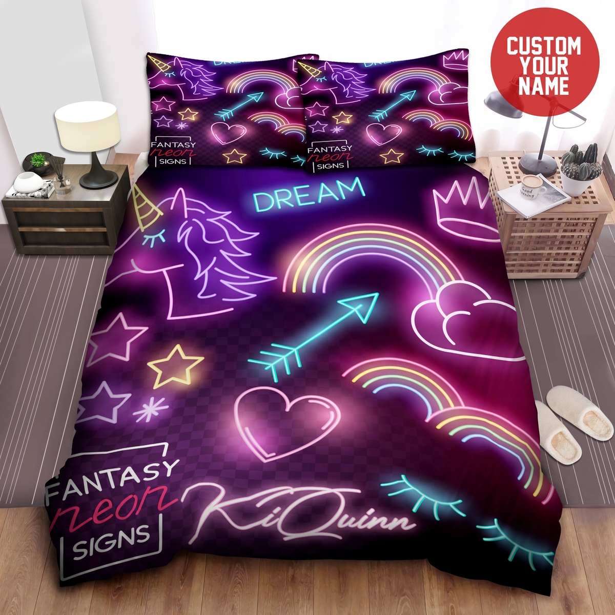 Luminous Unicorn Duvet Cover Bedding Set Personalized Custom Name - Unique Anime Apparel for Fans