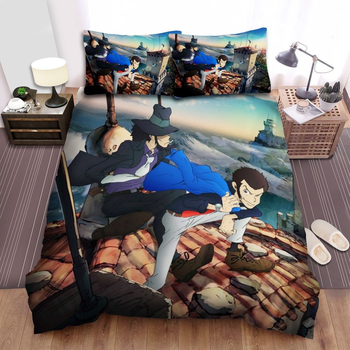 Lupin Iii Lupin And Jigen On The Roof Bed Sheets Spread Duvet Cover Bedding Set - Unique Anime Apparel for Fans