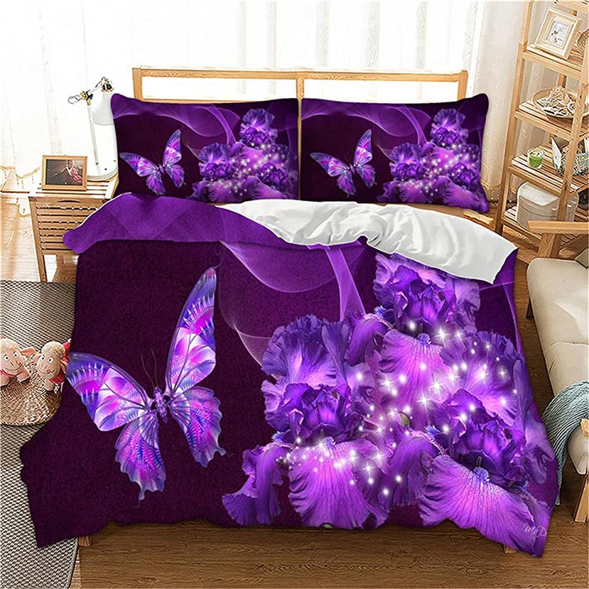 Luxury Purple Butterfly And Flower Bed Sheets Duvet Cover Bedding Set - Unique Anime Apparel for Fans