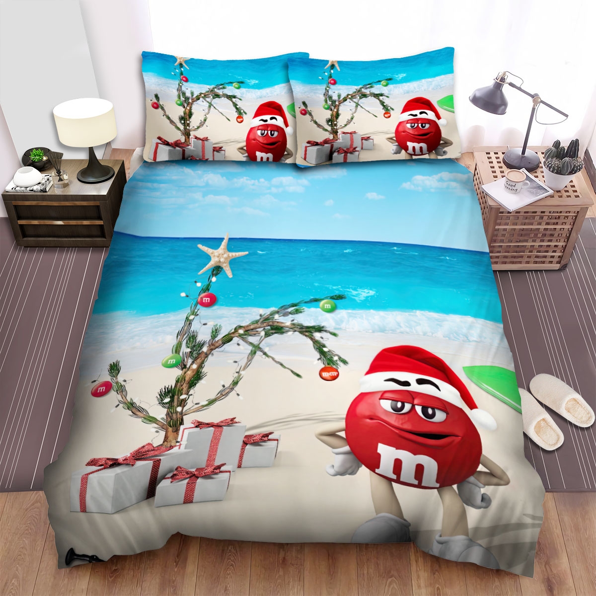 M&M's Red By The Beach Bed Sheets Spread Duvet Cover Bedding Set - Unique Anime Apparel for Fans