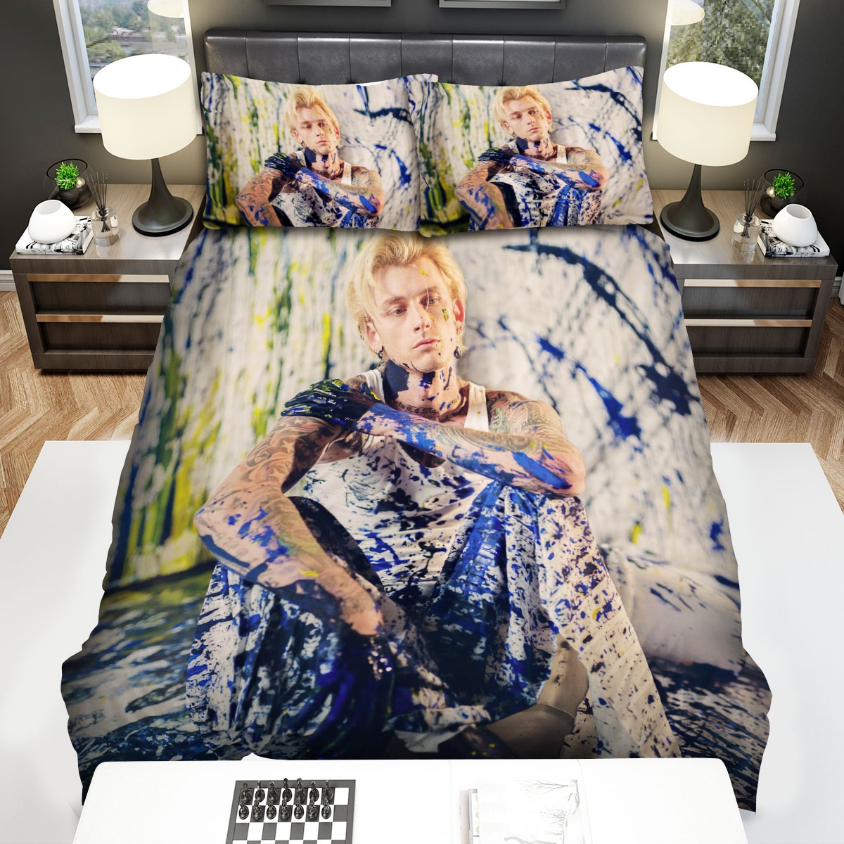 Machine Gun Kelly Paint Splashed Bed Sheets Spread Duvet Cover Bedding Set - Unique Anime Apparel for Fans