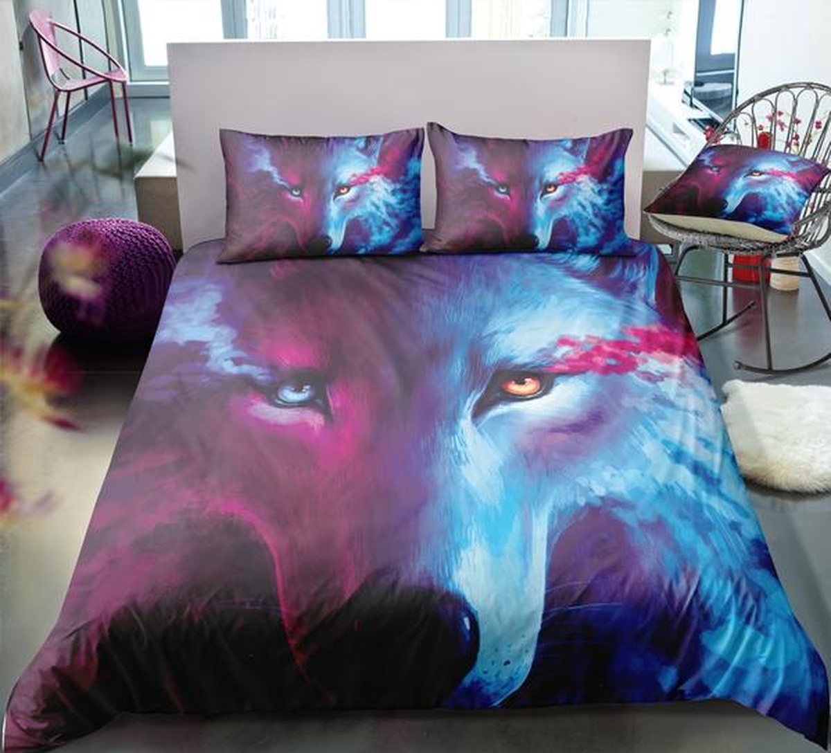 Magical Mystic Wolf Bed Sheets Spread Comforter Duvet Cover Bedding Set - Unique Anime Apparel for Fans