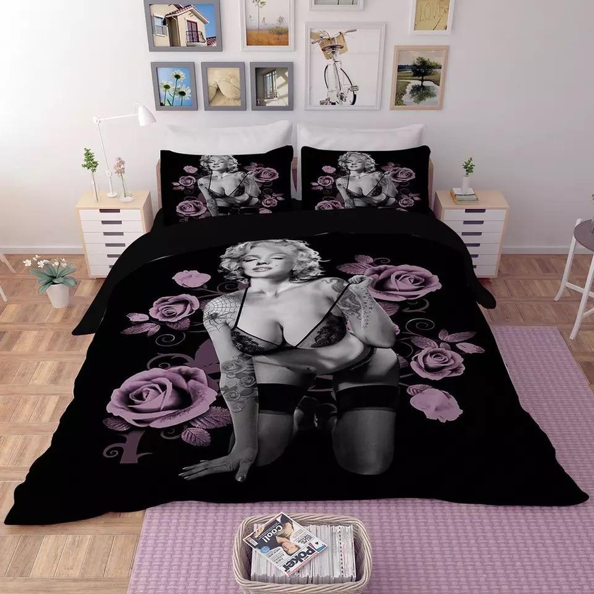 Marilyn Monroe And Roses Duvet Cover Bedding Set - Unique Anime Apparel for Fans