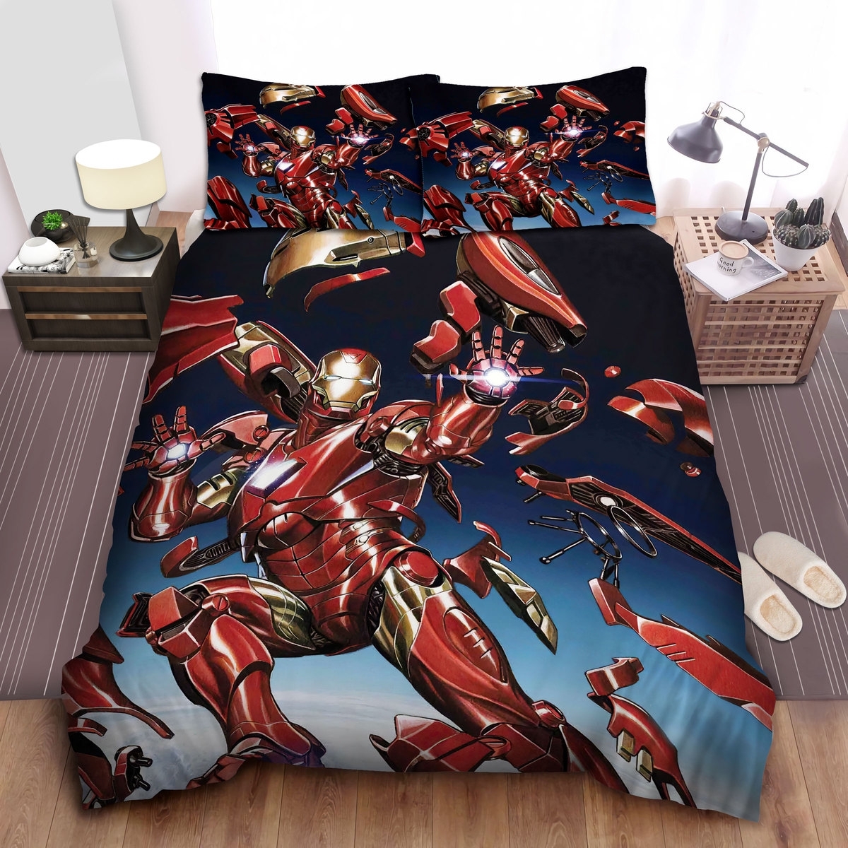 Marvel Iron Man Suits Up Illustration Bed Sheets Spread Duvet Cover Bedding Set - Unique Anime Apparel for Fans