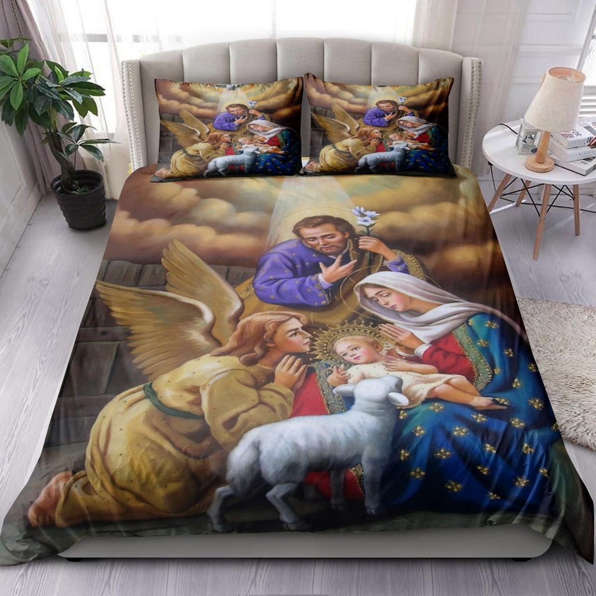 Mary And Angel Bed Sheets Spread Comforter Duvet Cover Bedding Set - Unique Anime Apparel for Fans