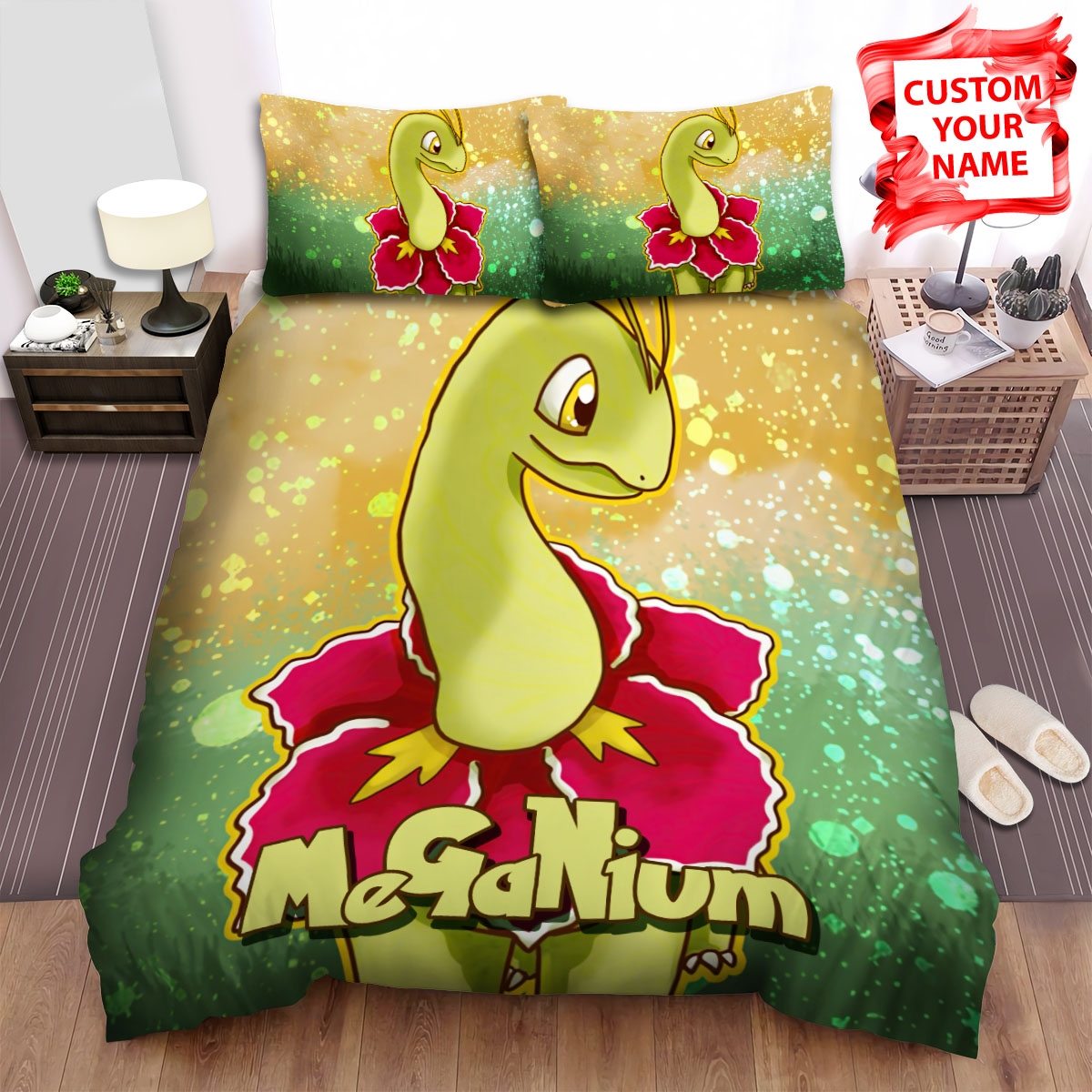 Meganium Fireflies Bed Sheets Spread Duvet Cover Bedding Set - Unique Anime Apparel for Fans