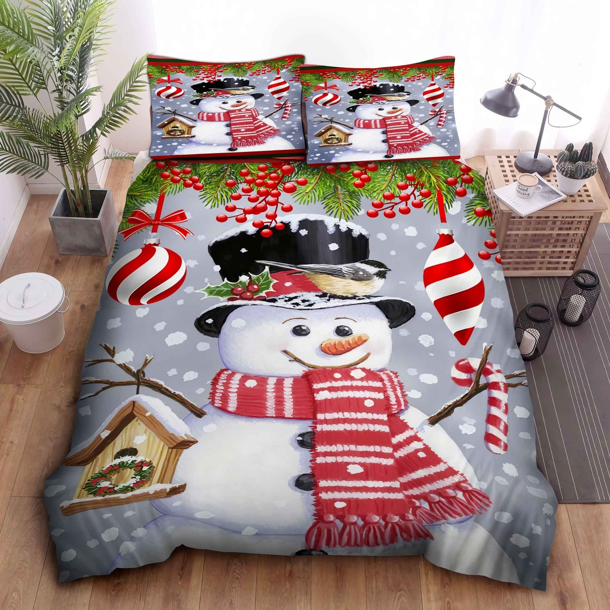 Merry Christmas Snowman Bed Sheets Spread Duvet Cover Bedding Set - Unique Anime Apparel for Fans