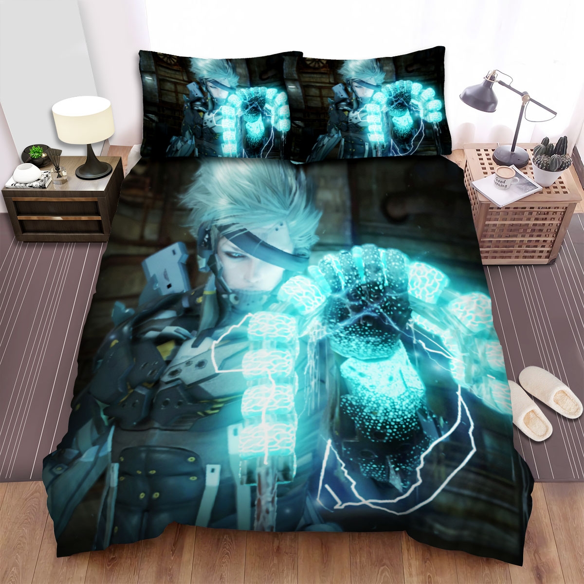 Metal Gear Solid Raiden Holding The Electric Bone Bed Sheets Spread Duvet Cover Bedding Set - Unique Anime Apparel for Fans