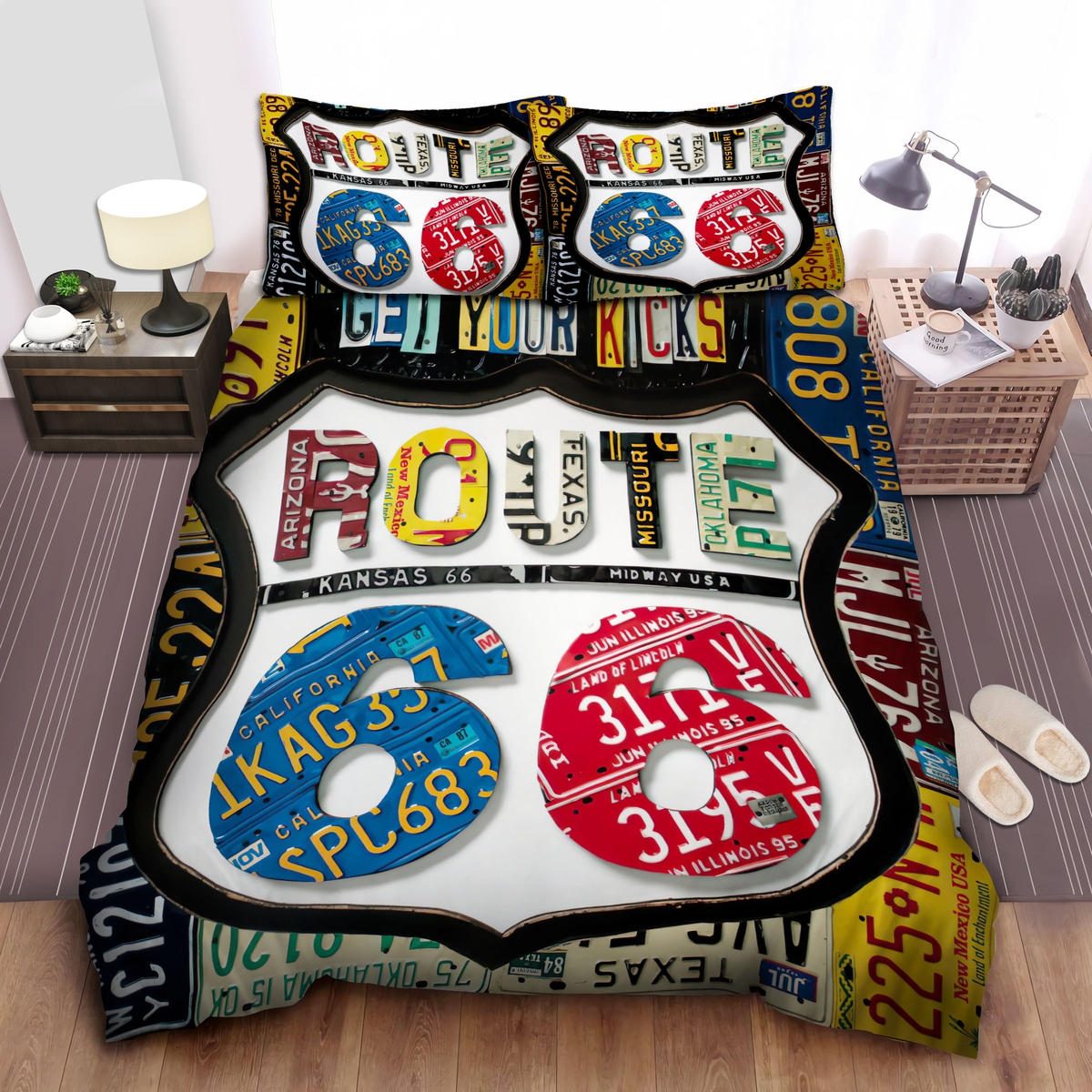 Metal Sign Route 66 Bed Sheets Spread Duvet Cover Bedding Set - Unique Anime Apparel for Fans