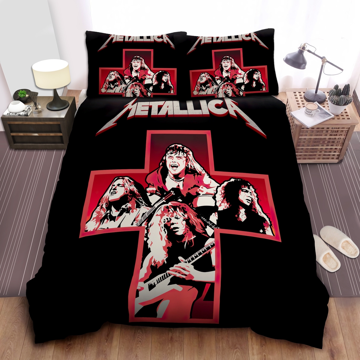 Metallica In Red Cross Sign Bed Sheet Spread Duvet Cover Bedding Set - Unique Anime Apparel for Fans