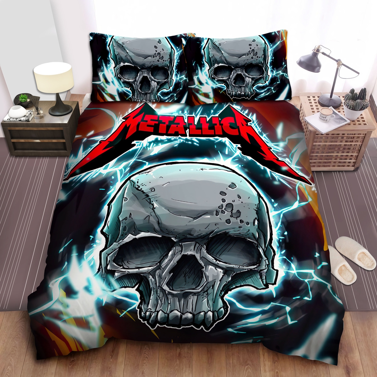 Metallica Skull Lightning Bed Sheets Spread Duvet Cover Bedding Set - Unique Anime Apparel for Fans