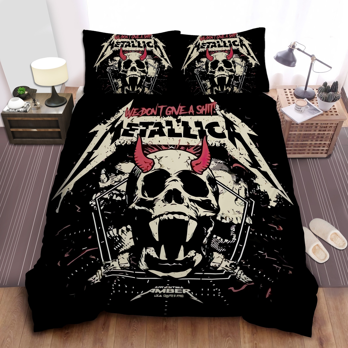 Metallica We Don't Give A Shit Bed Sheets Spread Comforter Duvet Cover Bedding Set - Unique Anime Apparel for Fans