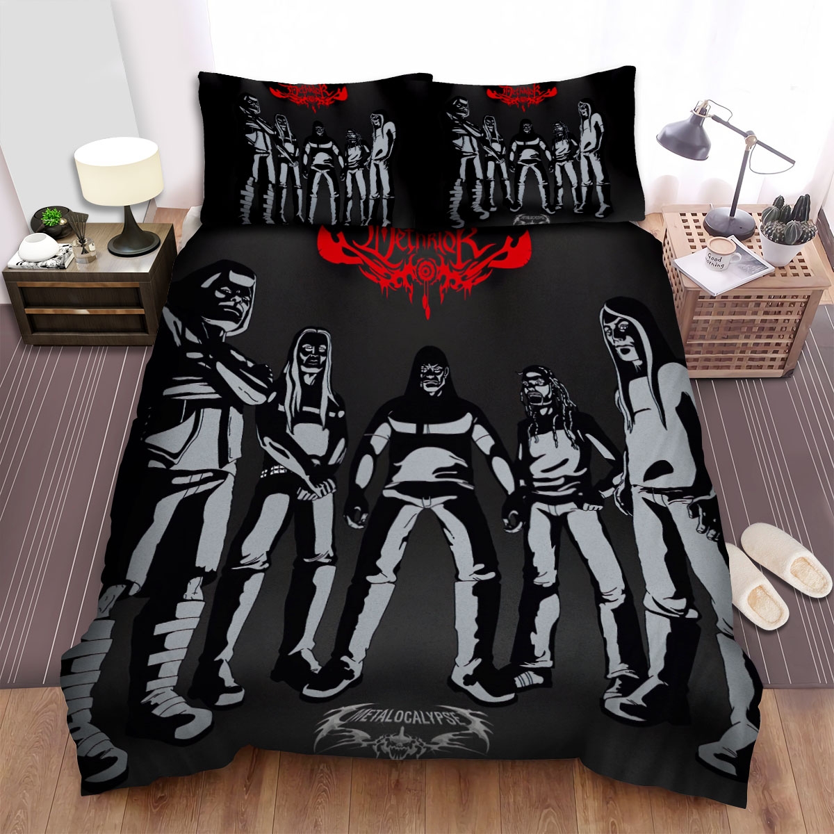 Metalocalypse Dethklok Black & White Bed Sheets Spread Duvet Cover Bedding Set - Unique Anime Apparel for Fans