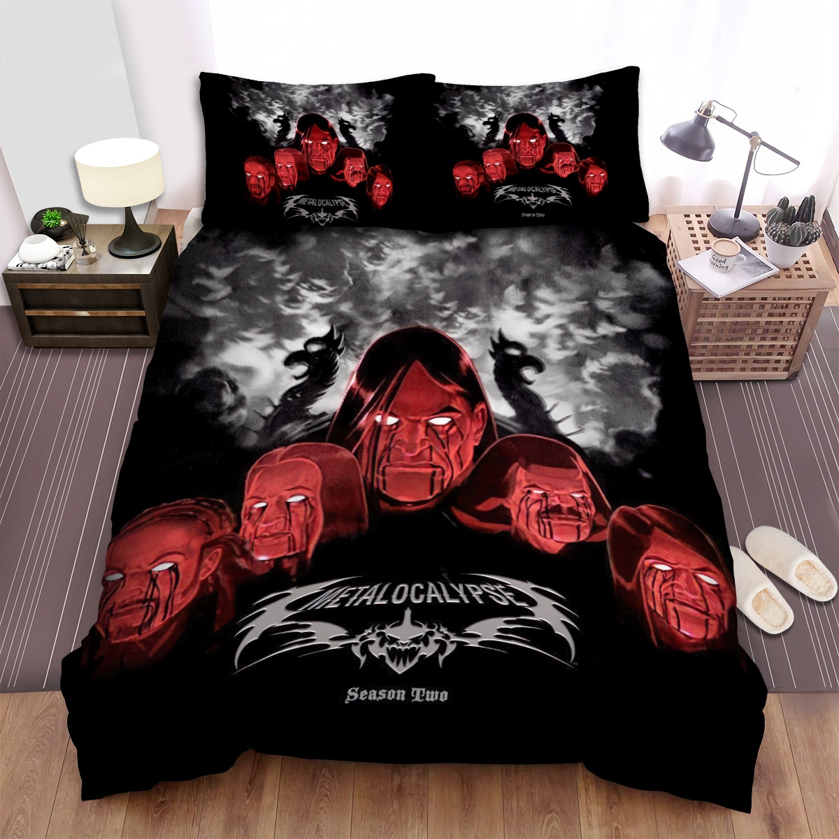 Metalocalypse Dethklok Bloody Heads Bed Sheets Spread Duvet Cover Bedding Set - Unique Anime Apparel for Fans
