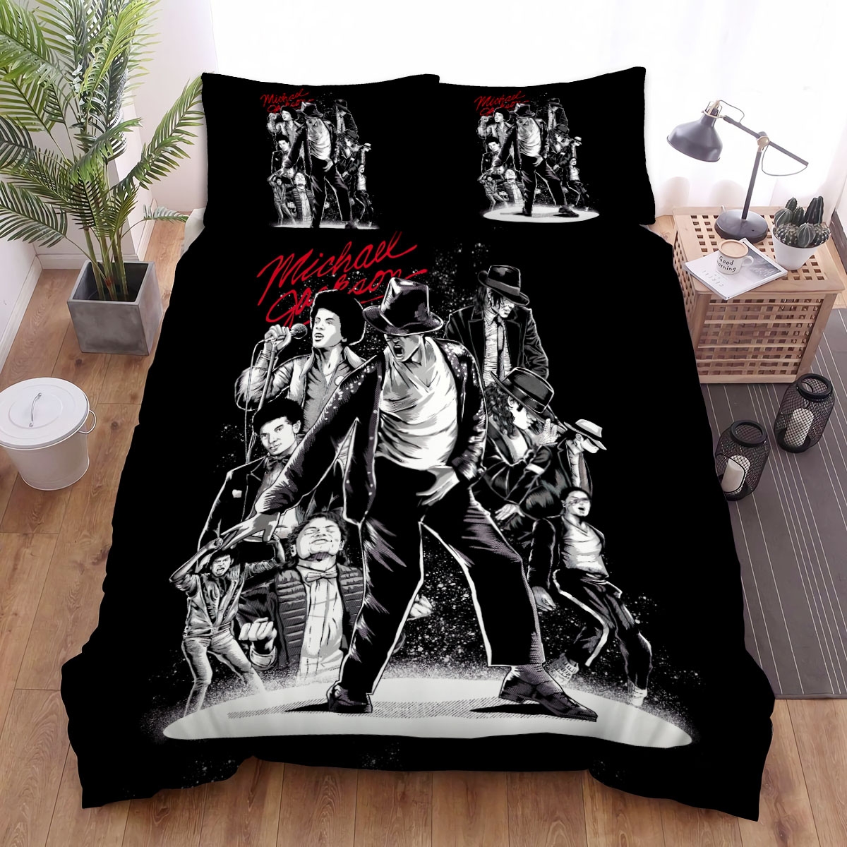 Michael Jackson The King Of Pop Through Times Illustration Bed Sheets Spread Duvet Cover Bedding Set - Unique Anime Apparel for Fans