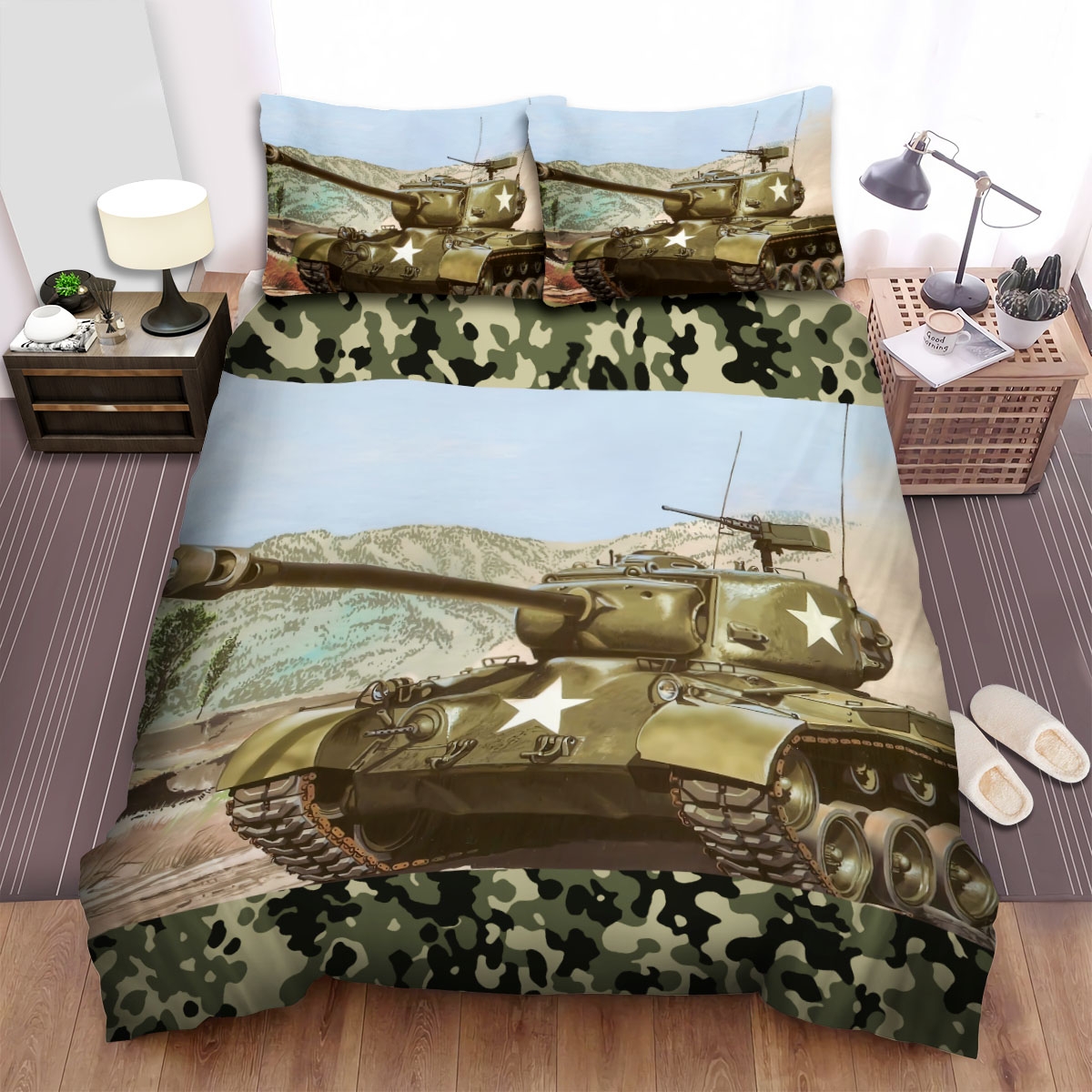 Military Weapon In Ww2, M26 Pershing Us Tank Bed Sheets Spread Duvet Cover Bedding Set - Unique Anime Apparel for Fans