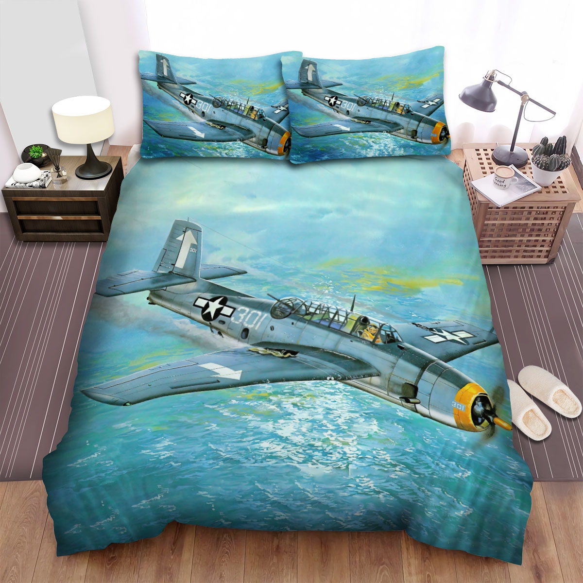 Military Weapon Ww2 The Us Plane - Tbm-3 Avenger Bed Sheets Spread Duvet Cover Bedding Set - Unique Anime Apparel for Fans