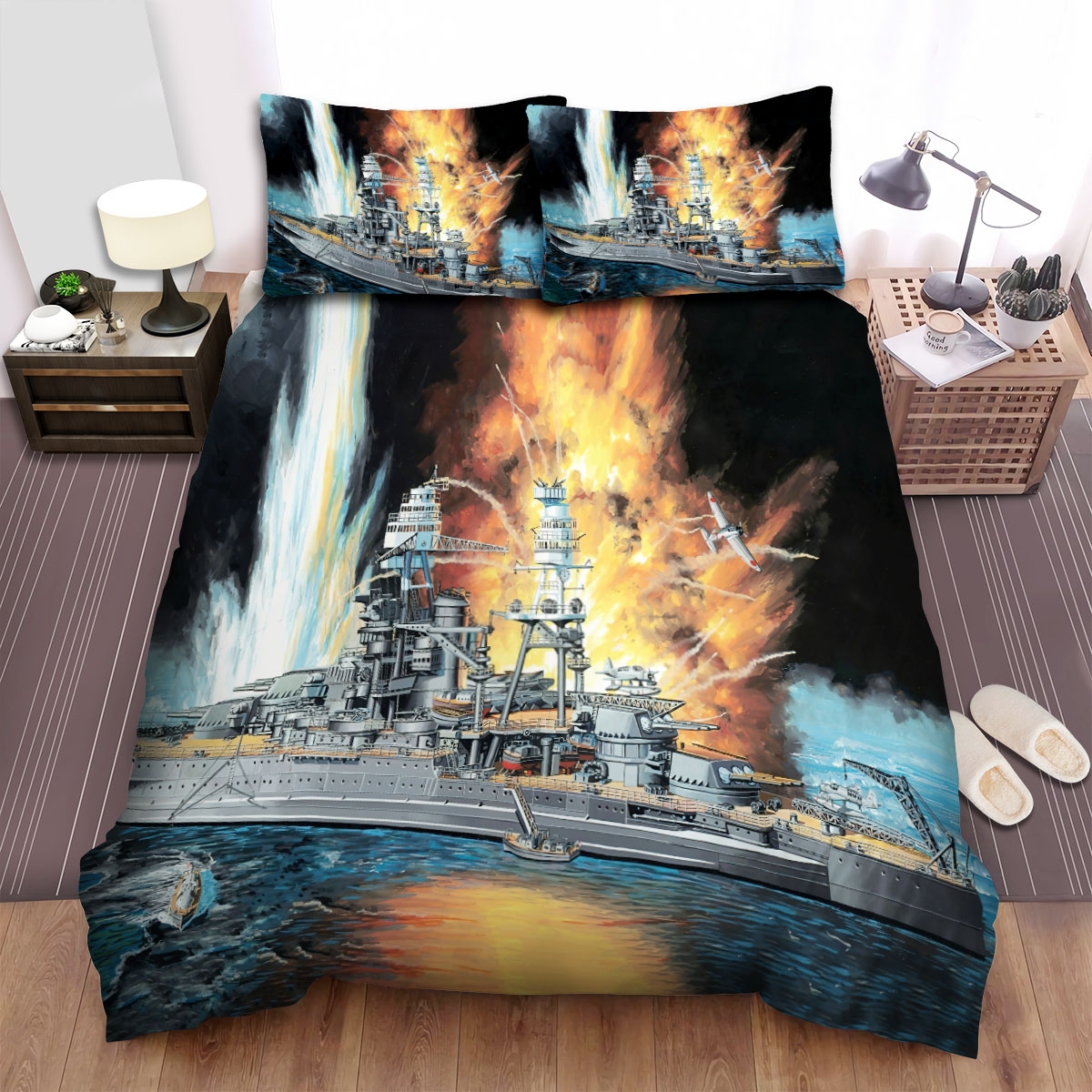 Military Weapon Ww2, Uss Bb39 Arizona And The Explosion Bed Sheets Spread Duvet Cover Bedding Set - Unique Anime Apparel for Fans