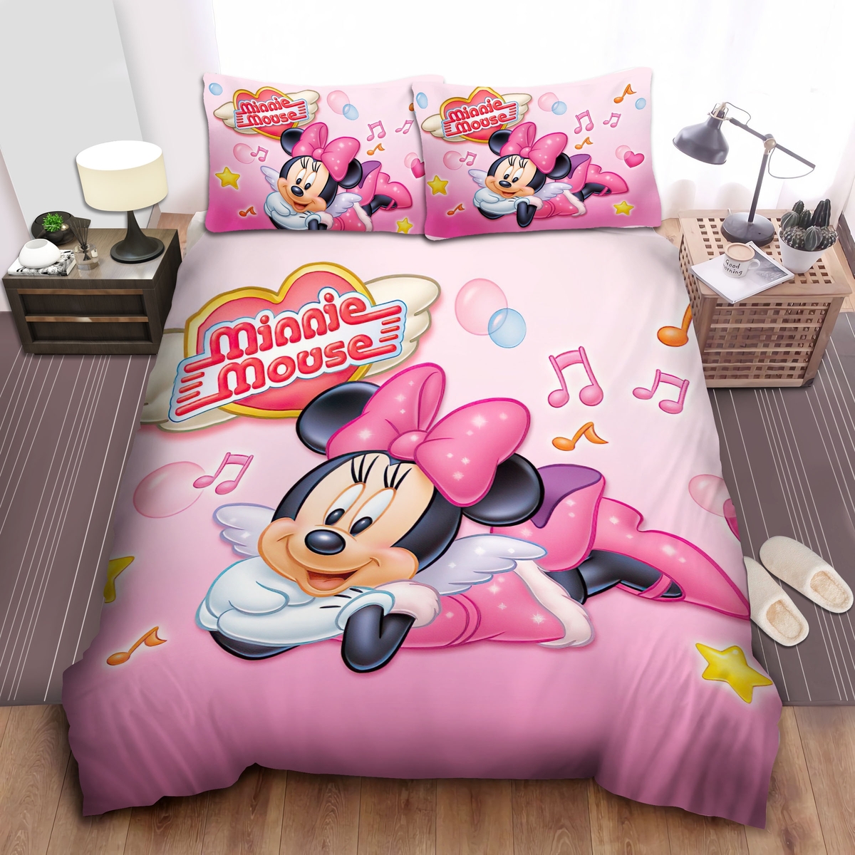 Minnie Mouse With Angel Wings Bed Sheets Spread Duvet Cover Bedding Set - Unique Anime Apparel for Fans