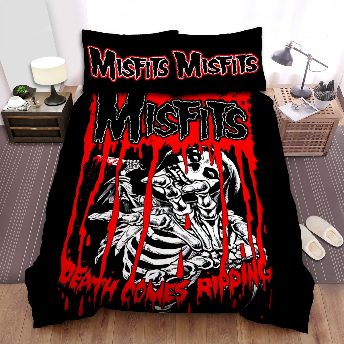 Misfits Death Comes Ripping Bed Sheets Spread Duvet Cover Bedding Set - Unique Anime Apparel for Fans