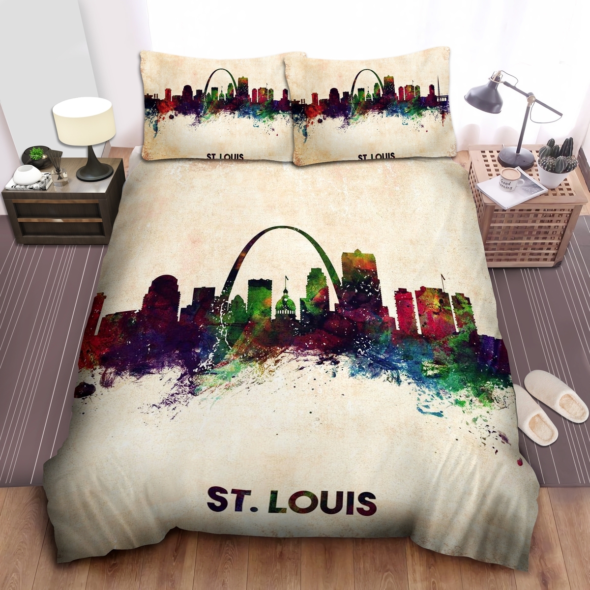 Missouri St.Louis City In Watercolors Bed Sheets Spread Comforter Duvet Cover Bedding Set - Unique Anime Apparel for Fans